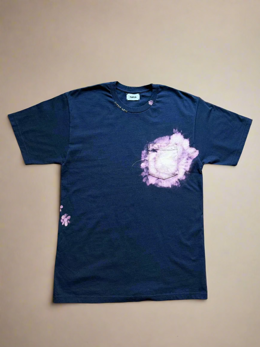 Hand Dyed and Embroidered Navy Tee