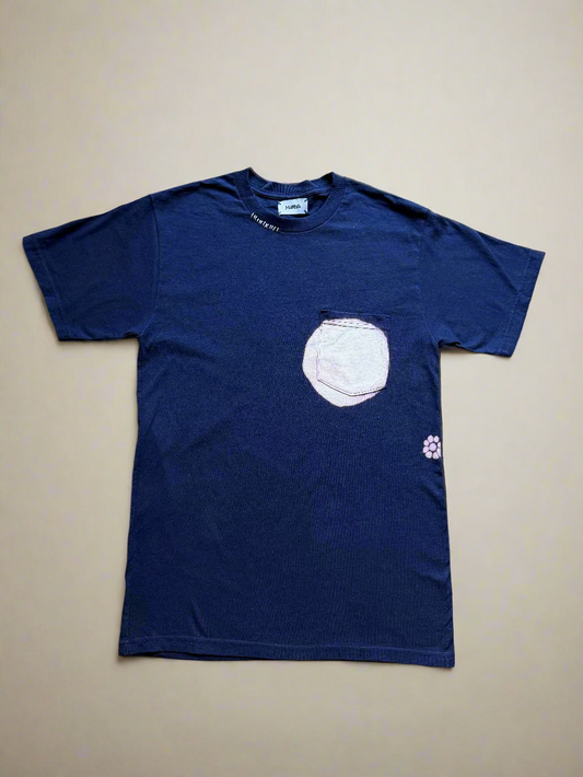 Hand Dyed and Embroidered Navy Tee