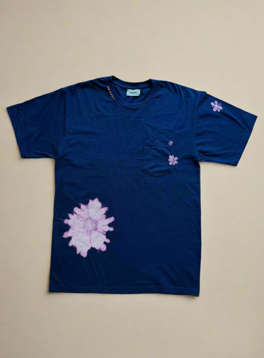 Hand Dyed and Embroidered Navy Tee